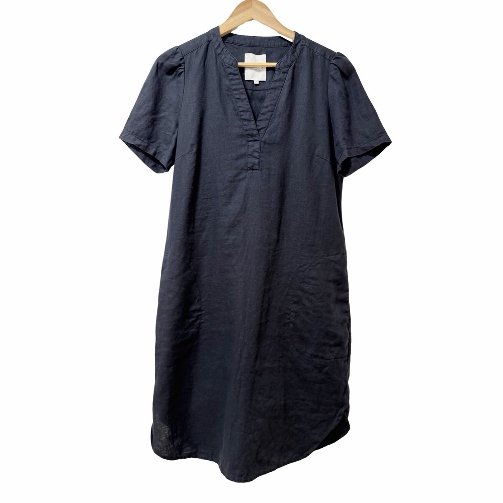 Part Two 100% Linen Short Shift Mini Dress Size S Navy Coastal Beach Lagom